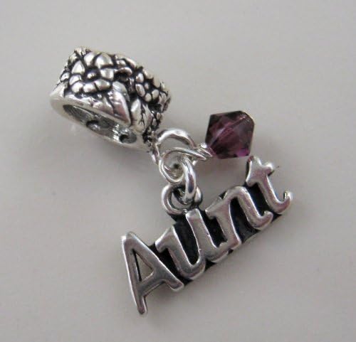 Silver, Aunt, Amethyst Crystal, February, Birthstone, Bead Charm