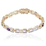 18k Yellow Gold Overlay Sterling Silver Multi-Gemstone and Diamond Bracelet, 7.25