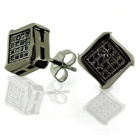 Bling Jewelry Mens Blackout Micro Pave Onyx CZ Silver Stud Earrings