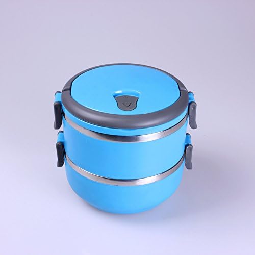 Lunch Box- Stacking Two Tier Tiffin with Vacuum Seal Lid Bento Box stainless Material 2 layer (16 x 15x 15cm) (Blue)