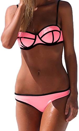 Qiu Womens Sexy Bright Diving Suit Two Pieces Bikini Set Swimwear Swimsuit