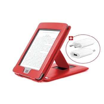 DURAGADGET Housse Etui Rouge en Cuir Véritable avec Support Intégré pour le Nouveau Lecteur de Livre Electronique Amazon Kindle TOUCH, WIFI & 3G, écran tactile 6
