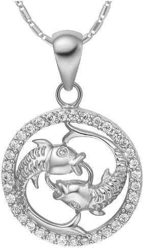 White Gold Plated Pisces Horoscope Zodiac Pendant Necklace