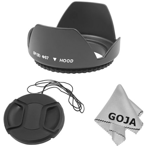Essential Kit for 67MM DSLR Cameras - Includes: Tulip Flower Lens Hood + Center-Pinch Lens Cap + Premium MagicFiber Microfiber Cleaning Cloth
