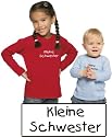 Baby / Kinder einfarbiges Langarmshirt mit Druck KLEINE SCHWESTER / in 4 Farben und 5 Größen lieferbar (011.47)