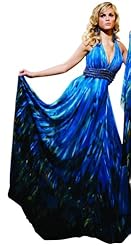 Halter Jeweled Ruched Empire   Waistline Chiffon Evening Dress/Prom Dress 