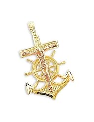 14k Yellow and Rose Gold Anchor Crucifix Pendant Charm
