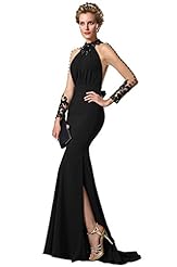 Lace Slit  Stretchy Velvet Halter Full Length Evening Dress  With a Bow(s)