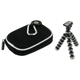 rooCASE 2n1 Nylon Hard Shell (Black) Case with Memory Foam and Premium Tripod for JVC PICSIO GC-FM1VUS HD Camcorder Purple