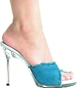 458-Bonita Sexy Blue Denim Slip Ons With Padded Foot Bed and Metallic Heel High Heel Shoes