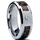 8MM Men's Tungsten Carbide Ring W/ Black & Red Carbon Fiber Inaly and CZ Sizes 7 to 13 8MM Men's Tungsten Carbide Ring W/ Black & Red Carbon Fiber Inaly and CZ Sizes 7 to 13
