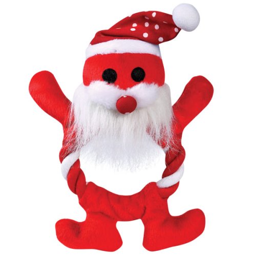 Dog Toy – Zanies Festive Fling-A-Rings Plush and Rope Holiday Pet Toy – Santa – Red