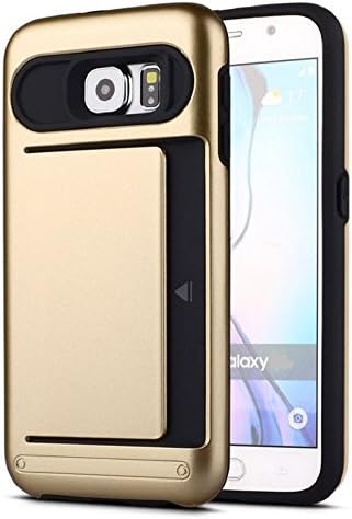 Combo Armor Case for Samsung galaxy s7 Edge with credit card holder 2 in 1 (Gold)