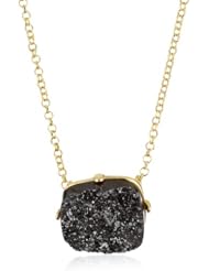 Marcia Moran "Mystere" 18k Gold-Plated Black Druzy Cube Shaped Pendant Necklace