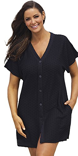 swimsuitsforall Women's swimsuitsforall Waffle Button Cover Up
