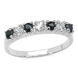 0.50 Carat Genuine Sapphire and White Topaz Silver Ring