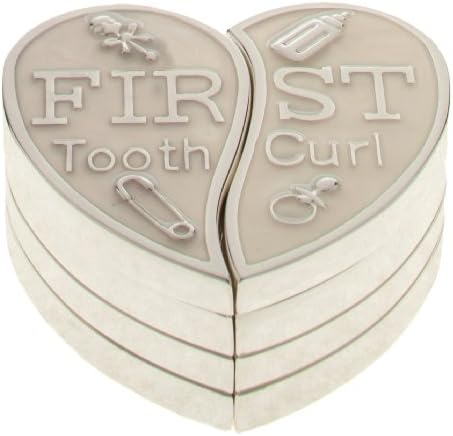 Silver Plated Tooth and Curl Heart Shaped Box Gift (Cream)