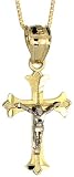 10ct Yellow Gold 18 Thin Box Chain, w/ 3/4 (20mm) tall Cross Fleury Pendant