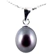 Freshwater Cultured Oval Shape 7-8mm Black Pearl Pendant, 16" Sterling Silver 1MM Cable Chain