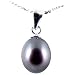 AugustinaJewelry Freshwater Cultured Oval Shape 7-8mm Black Pearl Pendant, 16" Sterling Silver 1MM Cable Chain