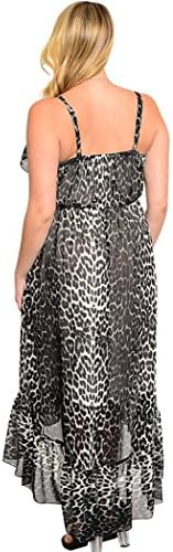Feellib Women's Plus Size Spaghetti Strap Maxi Dress 1X-Large Black Grey Ruffle Hem