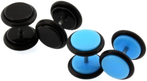Lot of 2 Pair Fake Cheater Plugs Black & Turquoise Acrylic 16G (1.2mm) Studs - 0G(8mm) Gauge Look-Sold As 2 Pair (4 Pieces)