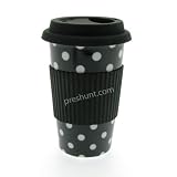 Polka Dot Ceramic Travel Mug with Silicone Grip - Black  from Leonardo Collection