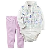 カーターズ（Carter's）女の子用カラフルネイティブ柄フリースベストx白長袖ボディスーツお出かけ用上下3点セット (18months(78-83cm)) [並行輸入品]