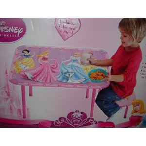 Disney Princess Washable Pink Vinyl Table & Stool Set (Aurora, Belle, and Cinderella)