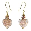 Earrings - E392 - Murano Style Glass - Heart ~ Peach and Copper Fleck