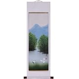 Hand-Painted 50" Oriental Wall Art Scroll - Spring Season Cranes With White Border