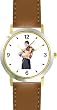 Female Violin Player or Violinist Classical Musician - WATCHBUDDY&reg; DELUXE TWO-TONE THEME WATCH - Arabic Numbers - Brown Leather Strap-Size-Women's Size-Small