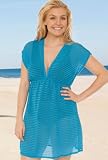 Beach BelleĀ® Turquoise Chevron Cap Sleeve Empire Tunic - Women's Swimwear Plus Size Swimsuit