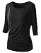 TWINTH Womens 3/4 Sleeve Dolman Drape Top with Side Shirring Loose Fit Tunic Top Plus Size Black X-Large