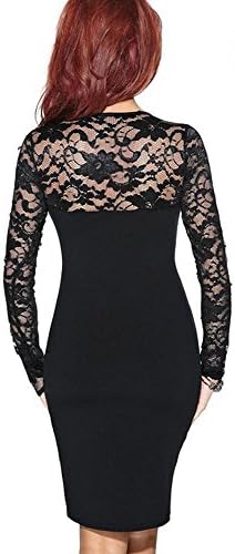 Serifly Women's Floral Lace Long Sleeves Bridesmaid Midi Bodycon Dress M Black