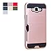 Galaxy J7 Case,(Not Fit J710 2016)[Credit Card Slots Holder][Not Wallet] Hard Silicone Rubber Hybrid Armor Shockproof Protective Holster Case for Samsung Galaxy J7 2015 - KLS Rose Gold