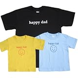 Happy Dad Black Shirts and Happy Kid Blue and Yellow Shirts Matching Father Son/Daughter T-shirts ~ Footsteps Clothing