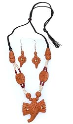 Fashion Jewelry Necklace and Earing In Terracota Handcrafted Unique Gift For Her