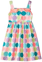 Girls Dots Print Sleeveless Scoop Neck Gathered  Cotton  Dress With Ruffles