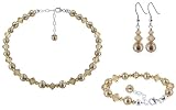 Bronze Faux Pearl & Swarovski Crystal Sterling Silver Bracelet Earrings 16 18 20 22 24 Necklace Jewelry Set