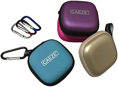 CAEZE Hands Free Mini Soft EVA Carrying Case with Internal Mesh Pocket &amp;Carabiners for Flash Drive,Headphone,earbuds,earphone,USB Cable (4 Colors Pack)