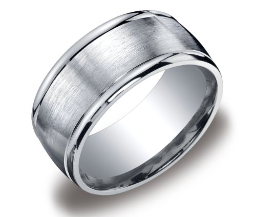 Mens Sterling Silver 10mm Comfort Fit Band with High-Polished Shoulders and Satin Finish Ring, Size 9.5