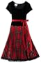 Bonnie Jean Girls 7-16 Stretch Velvet Top To Taffeta Plaid Skirt,Red,14