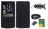 iShoppingdeals - Black Soft Skin Case + Screen Protector + Armband + Beltclip + Fishbone Keychain for Sony NWZ E344 E345 Series