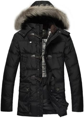 Men Down Mid Coat Hoodies Black Large Fur Hoody