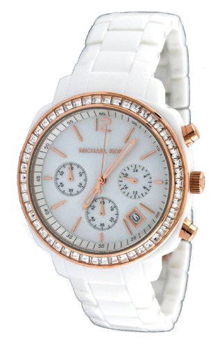 MICHAEL Michael Kors #MK5214 Womens White Acrylic Rose Tone Crystal Bezel Chronograph Watch