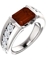 18K White Gold 9.00x7.00mm Emerald Cut Mozambique Garnet and Diamond Ring -- LIFETIME WARRANTY