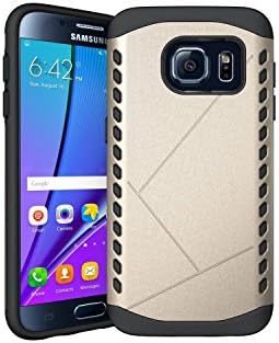 [2016 Release]Galaxy S7 edge Case，Rileysun Slim Fit Rugged Dual Layer Hybrid Protective Case and Premium Shockproof Cushion Bumper with Cushioned Corner Protection for Samsung Galaxy S7 edge - Gold