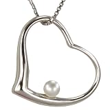 Pearl Accented Silver Heart Shaped Platinum Overlay CAREFREE Sterling Silver Pendant Necklace