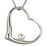 Pearl Accented Silver Heart Shaped Platinum Overlay CAREFREE Sterling Silver Pendant Necklace
